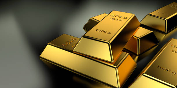 istock Gold bars for website banner. 3D rendering. 1151935460