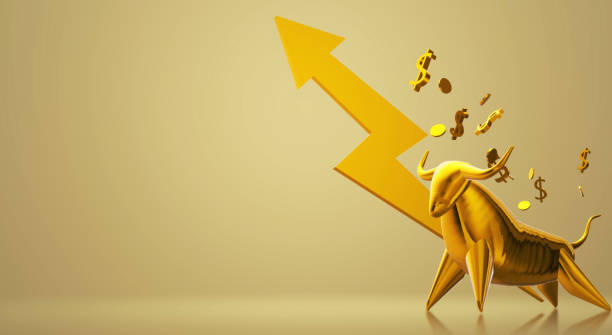 istock 3d rendering gold bull for business content. 1151936008
