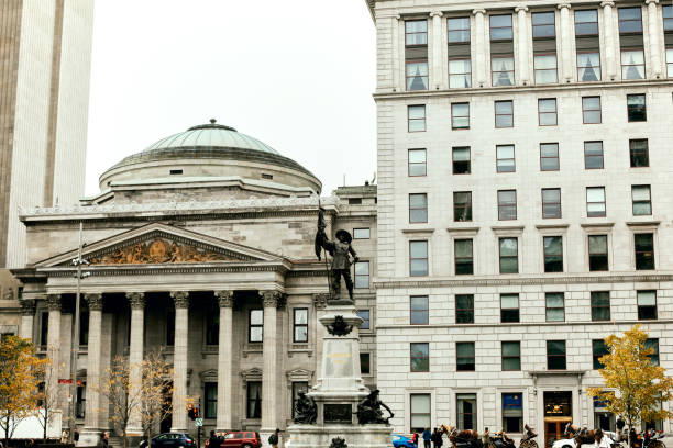 Old Montreal, Quebec, Canada Exterior view of Bank of Montreal, in Old Montreal, Quebec place jacques cartier stock pictures, royalty-free photos & images
