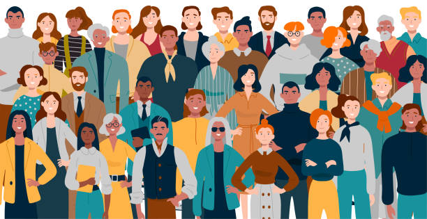 Portrait of business team standing together. Multiracial business people. Portrait of business team standing together. Multiracial business people. population explosion stock illustrations