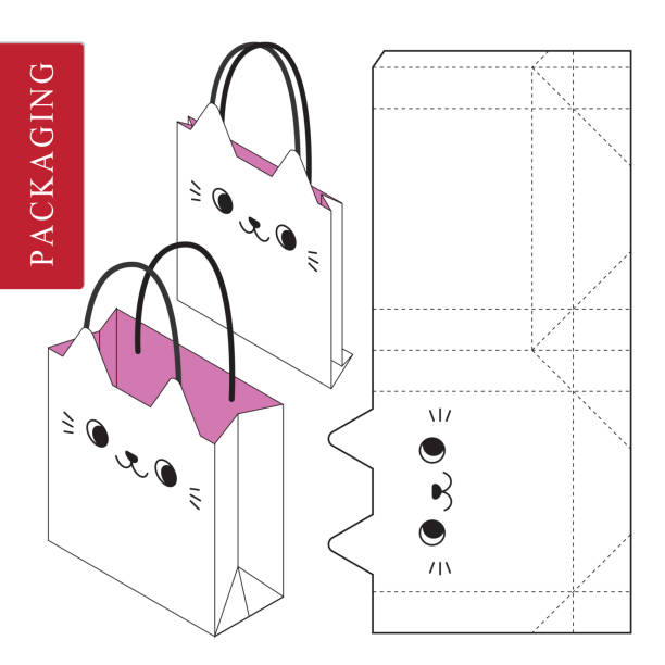 illustrazioni stock, clip art, cartoni animati e icone di tendenza di modello di imballaggio borsa da indossare. illustrazione vettoriale dell'imballaggio. isolato white retail mock up. - domestic cat bag shopping gift