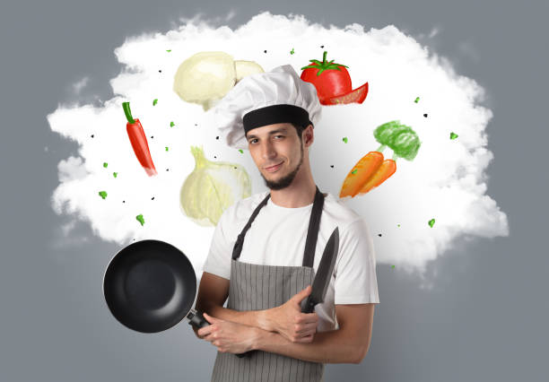 istock Vegetables on cloud with male cook 1151939484