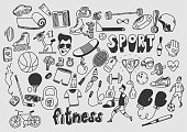 Sport fitness healthy lifestyle doodle hand drawn.