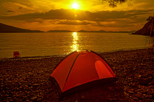 Camping at sunset.