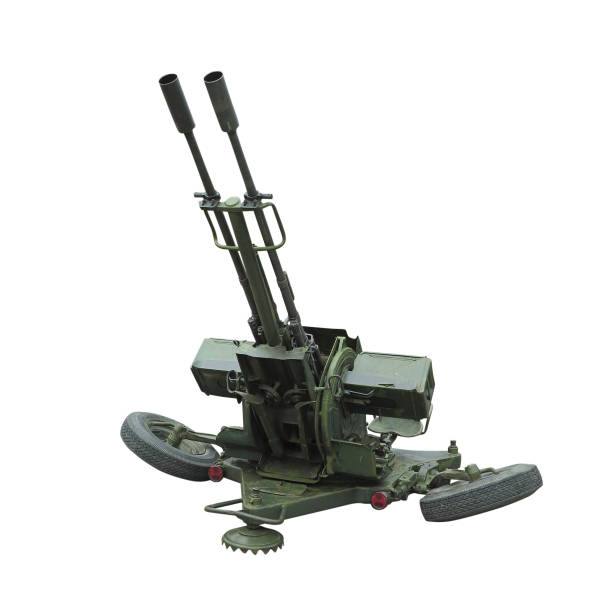 Russian old green anti-aircraft machine gun isolated over white background