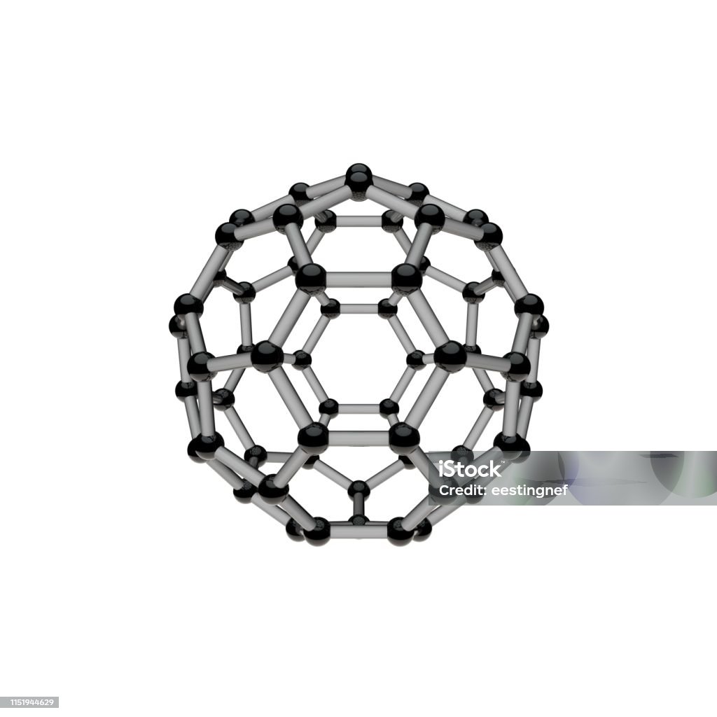 Fullerene Modellmoleküle. Isoliert auf weißem Hintergrund. 3D-Rendering-Illustration. - Lizenzfrei Fullerene Stock-Foto