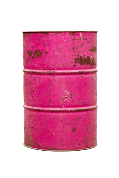 배럴 오일, 배럴 오일 핑크 올드 배경 흰색에 고립 - oil slick pouring chemical oil 뉴스 사진 이미지