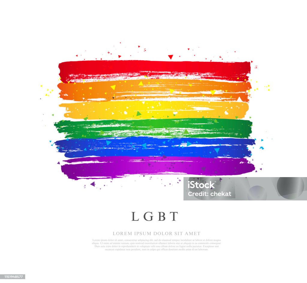 LGBT flag. Vector illustration on white background. Brush strokes LGBT flag. Vector illustration on white background. Brush strokes drawn by hand. Stop homophobia. LGBTQIA Rights stock vector