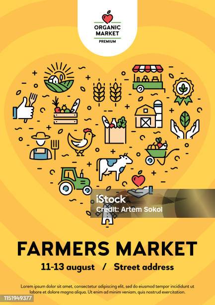 Vector Farmers Market Event Poster Stock Illustration - Download Image Now - Barn, Badge, Bazaar Market