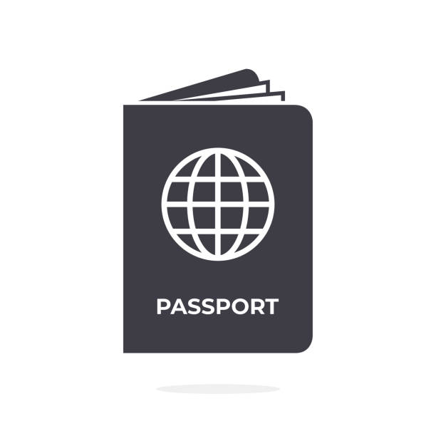 illustrazioni stock, clip art, cartoni animati e icone di tendenza di icona passport su sfondo bianco. - passaporto