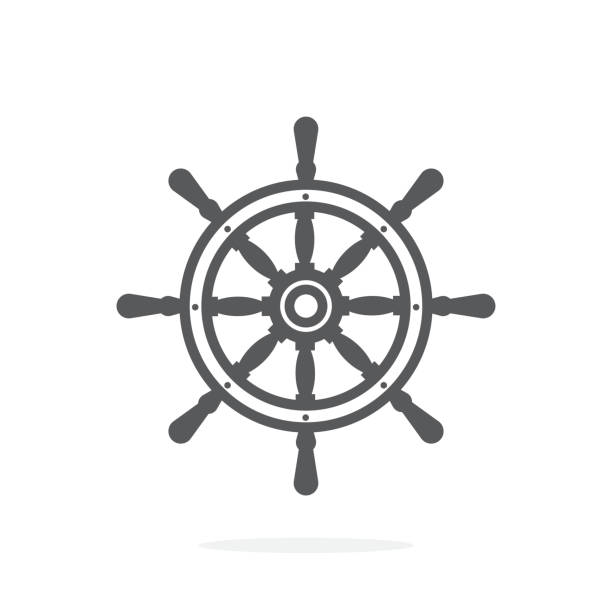 Ship wheel icon on white background Ship wheel icon vector on white background rudder stock illustrations