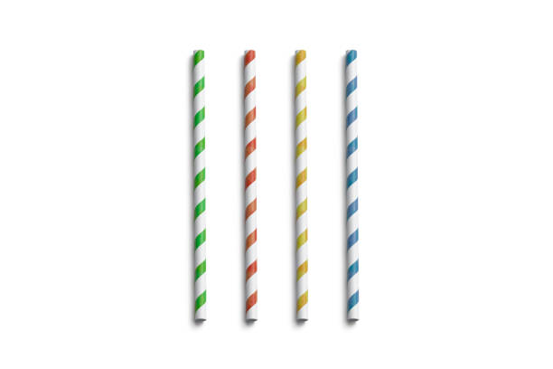 Blank colored paper straws mockup isolated, top view Blank colored paper straws mockup isolated, top view, 3d rendering. Clear coloured tubes mock up. Empty cardboard drink pipe for juice and water. Empty disposable eco-friendly soloma for restaurant. straw stock pictures, royalty-free photos & images