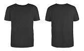 istock Men's black blank T-shirt template,from two sides, natural shape on invisible mannequin, for your design mockup for print, isolated on white background. 1151955707