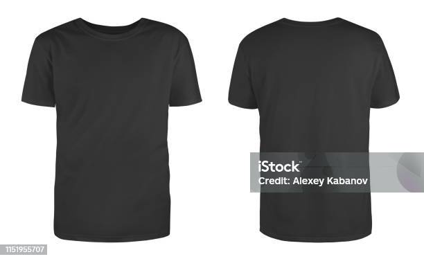 Mens Black Blank Tshirt Templatefrom Two Sides Natural Shape On Invisible Mannequin For Your Design Mockup For Print Isolated On White Background Stock Photo - Download Image Now
