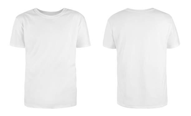 Photo of Men's white blank T-shirt template,from two sides, natural shape on invisible mannequin, for your design mockup for print, isolated on white background.