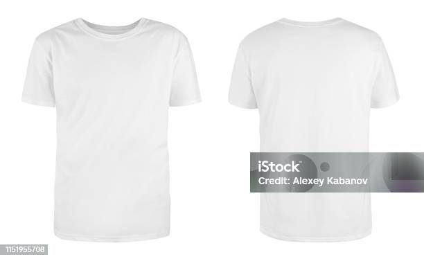 Mens White Blank Tshirt Templatefrom Two Sides Natural Shape On Invisible Mannequin For Your Design Mockup For Print Isolated On White Background Stock Photo - Download Image Now