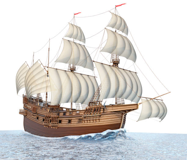 istock Sailing ship wooden old, in the sea. 1151957575