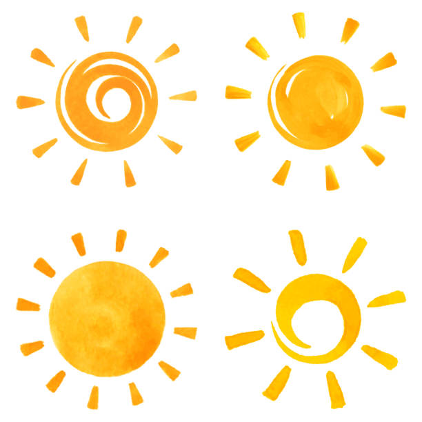 ilustraciones, imágenes clip art, dibujos animados e iconos de stock de iconos del sol - rayo de sol ilustraciones