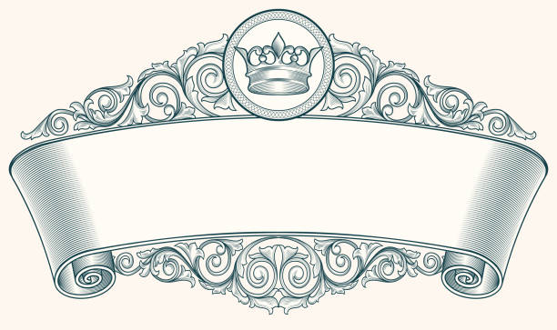 ozdobny emblemat zwoju vintage - gothic style scroll floral pattern victorian style stock illustrations