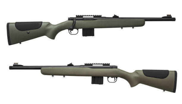 istock Green hunting rifle isolated on white background 1151967272