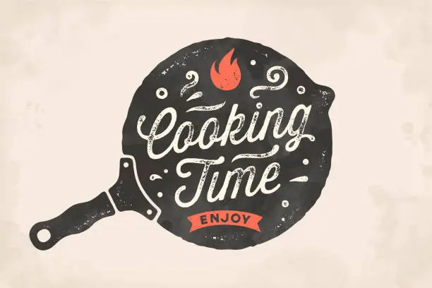 Vector illustration of Cooking Time. Kitchen poster. Kitchen Wall Decor, Sign, Quote