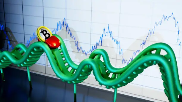 Photo of Bitcoin on rollercoaster ride, 3d render