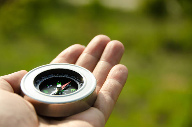 istock May 15, 2019. Republic of Korea. Compass and hand 1151970148