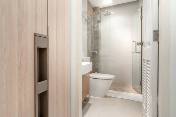 istock Luxury bathroom features basin, toilet bowl 1151970667