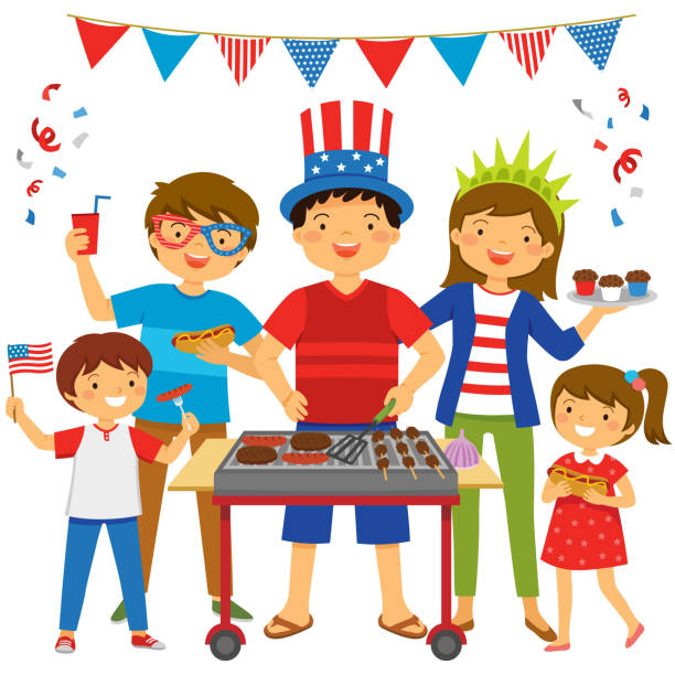 4 lipca grill - family 4th of july stock illustrations