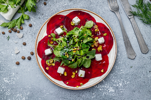 beetroot carpaccio on a plate