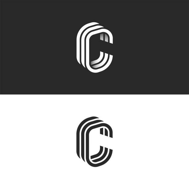 Isometric C letter logo mockup, modern trendy linear design, black and white smooth lines CCC typography emblem Isometric C letter logo mockup, modern trendy linear design, black and white smooth lines CCC typography emblem c stock illustrations