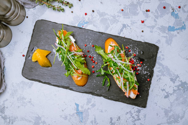 istock Bruschetta with salmon and cheese 1151981415