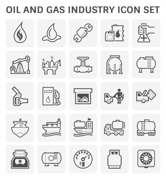 오일 가스 아이콘 - engine car truck hose stock illustrations