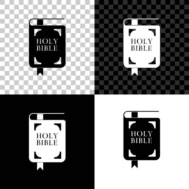 heilige bibelbuch-ikone isoliert auf schwarzem, weißem und transparentem hintergrund. vektorabbildung - chapter one stock-grafiken, -clipart, -cartoons und -symbole