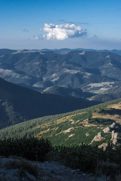 istock The mountains on a sunny day with clouds and coniferous forest. Landscape 1151986584