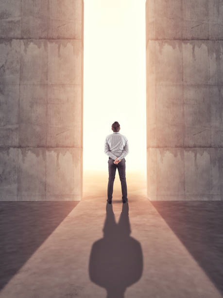 istock Businessman standing in front of the huge gate 1151986905