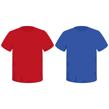 Two T-shirts red and blue on a white background