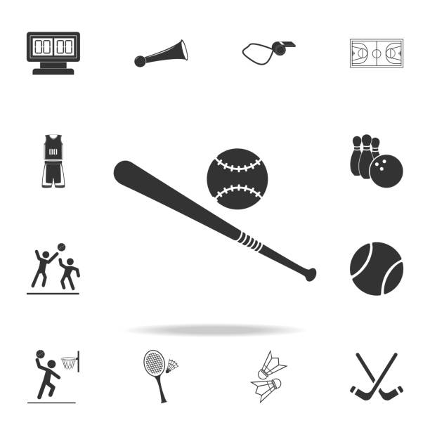 illustrations, cliparts, dessins animés et icônes de batte de baseball et une icône de balle. ensemble détaillé d’icônes d’athlètes et d’accessoires. design graphique de qualité supérieure. l’une des icônes de la collection pour les sites web, la conception, l’application mobile - 1st base illustrations