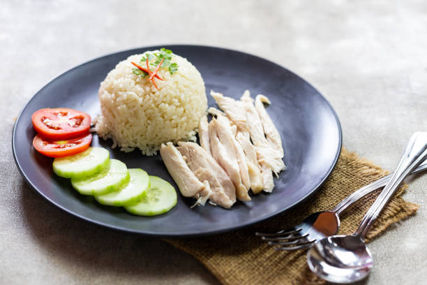 istock Hainanese chicken rice with cucumber , 