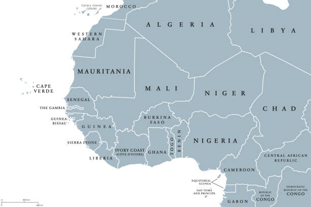 stockillustraties, clipart, cartoons en iconen met west-afrika regio politieke kaart - canarische eilanden