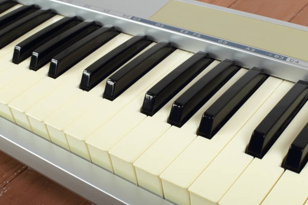 istock Musical instrument - Fragment MIDI keyboard wood background 1151993735