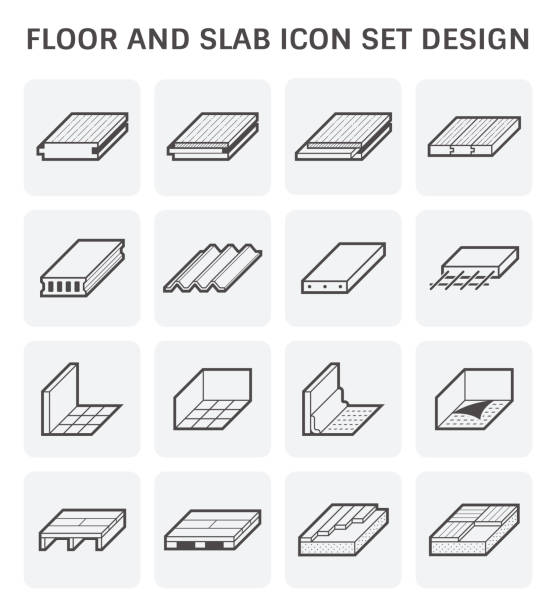 floor slab icon Wood floor tile floor and slab icon set design. patio cover stock illustrations