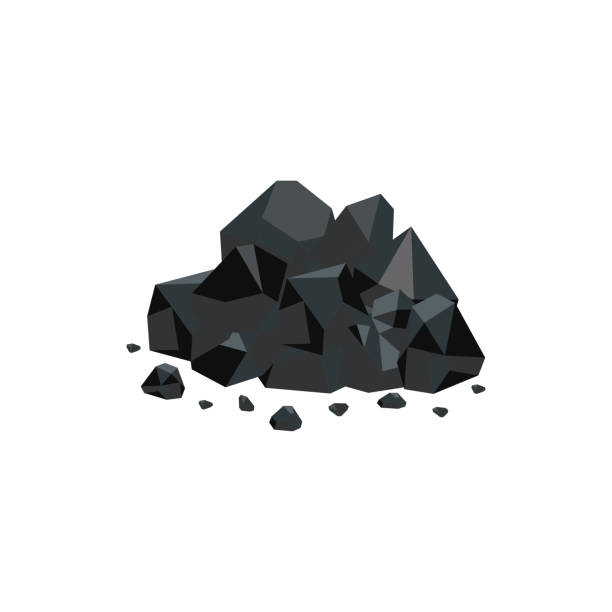 ilustraciones, imágenes clip art, dibujos animados e iconos de stock de montón de rocas minerales de carbón negro vector plano aislado sobre fondo blanco. - piedra roca