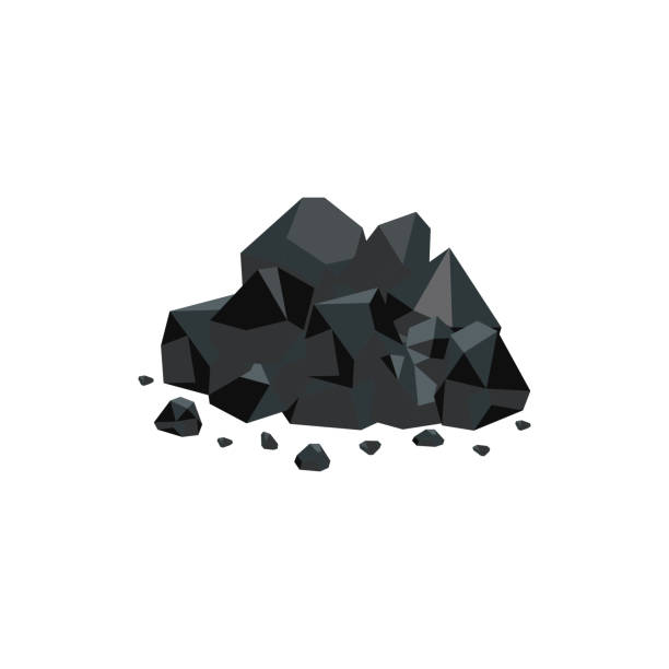 ilustrações de stock, clip art, desenhos animados e ícones de heap of black coal mineral rocks flat vector isolated on white background. - rock stone stack textured