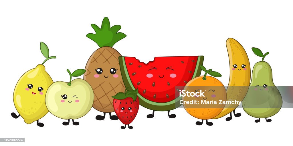 Kawaii Food Collection Stock Illustration - Download Image Now - Apple -  Fruit, Banana, Cartoon - iStock