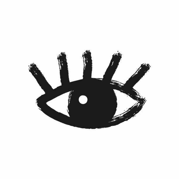 эскиз человеческого глаза с ресницами, нарисованными вручную грубой кистью. гранж, акварель, краска, граффити. - глаз иллюстрации stock illustrations