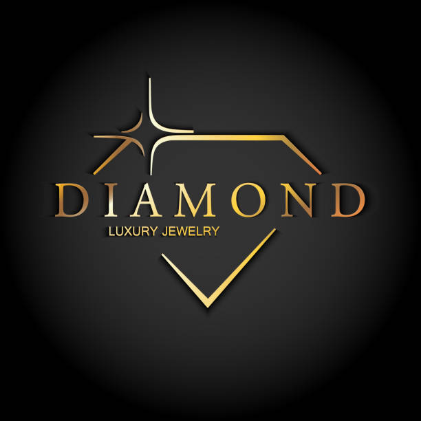 Icon diamond. Vector logo. Icon Stylized Diamond. Golden Vector Logo on black background. Luxury jewellery. diamond shaped stock illustrations
