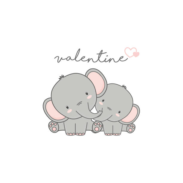 Valentines Day Card Cute Couple Elephant In Love Stock Illustration -  Download Image Now - Animal, Art, Cartoon - iStock