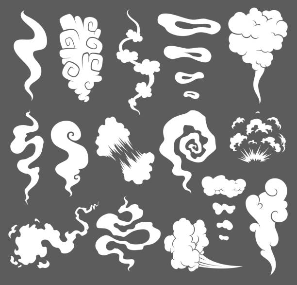 ilustrações de stock, clip art, desenhos animados e ícones de bad smell. smoke clouds. steam smoke clouds of cigarettes or expired old food vector cooking cartoon icons. illustration of smell vapor, cloud aroma - toxic substance smoke abstract green