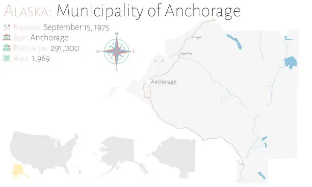 Vector illustration of Map of Municipality of Anchorage in Alaska